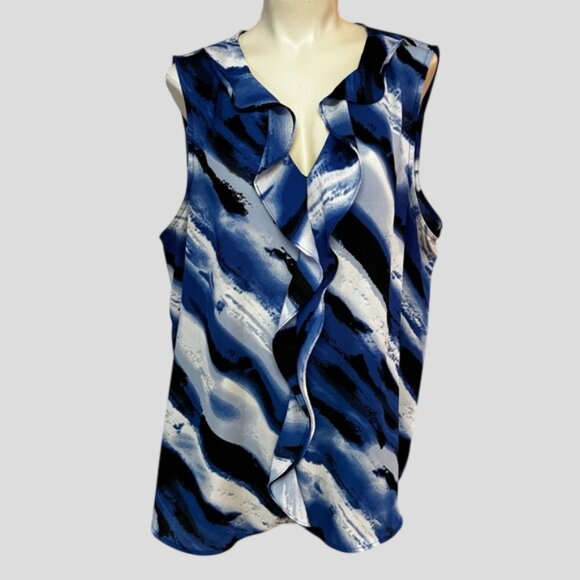 Ricki's Tops - Ricki's Sleeveless V Neck Front Ruffle Blouse